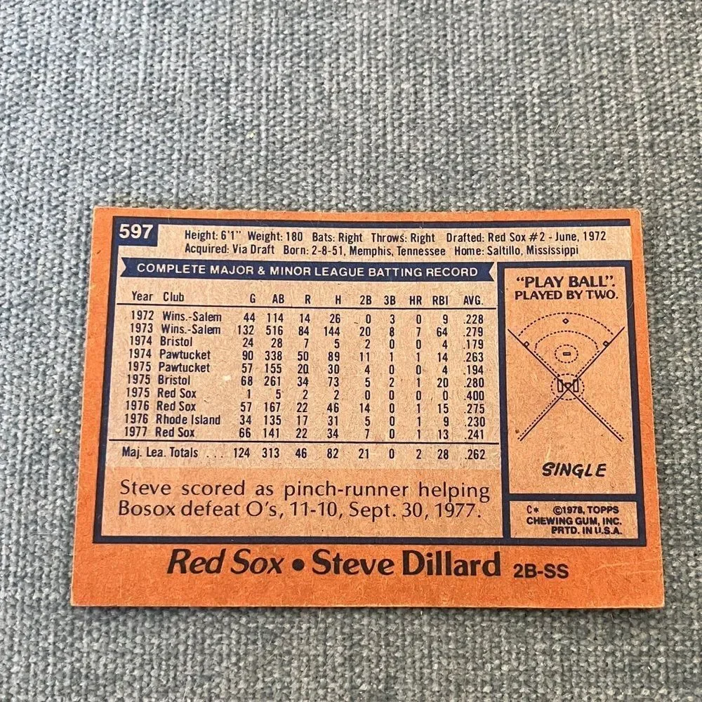 1978 Topps Boston Red Sox Baseball Card Trading Card